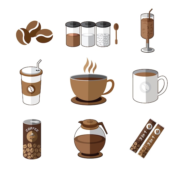 Ilustración del juego de café con aislado