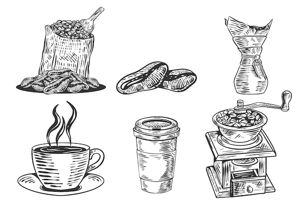 Ilustración de juego de café vintage