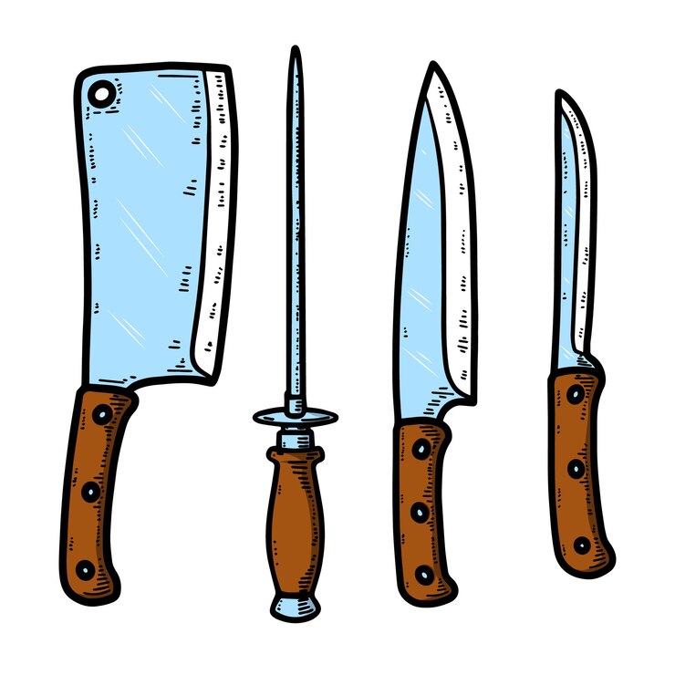Vector ilustración del juego de cuchillos de cocina aislado sobre fondo blanco. elemento de diseño de cartel, camiseta, tarjeta, banner, emblema, letrero. ilustración vectorial