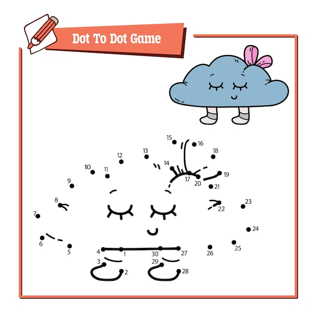 ilustración de juego educativo de rompecabezas de punto a punto con almohada de nube de garabato