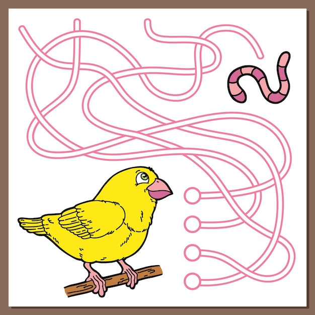 ilustración del juego de laberinto laberinto con lindo pájaro de dibujos animados