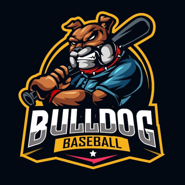 Ilustración de juego de logotipo de mascota de béisbol de bulldog