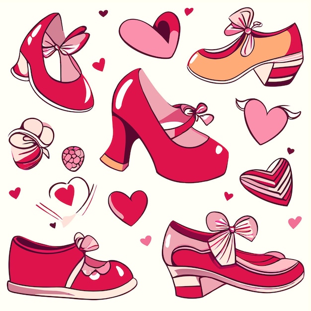 Vector ilustración de un juego de zapatos para niñas