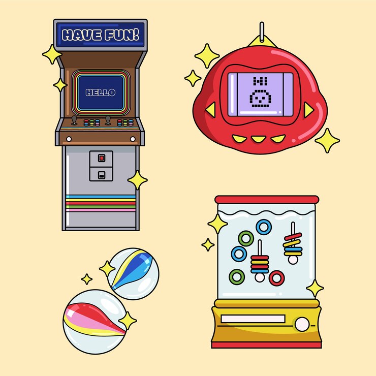 Vector ilustración de juegos retro dibujados a mano