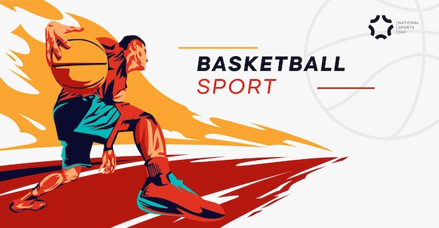 Ilustración de un jugador de baloncesto en estilo grunge Atleta de baloncestro masculino driblando la pelota