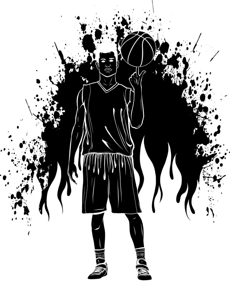 Vector ilustración del jugador de baloncesto con llamas