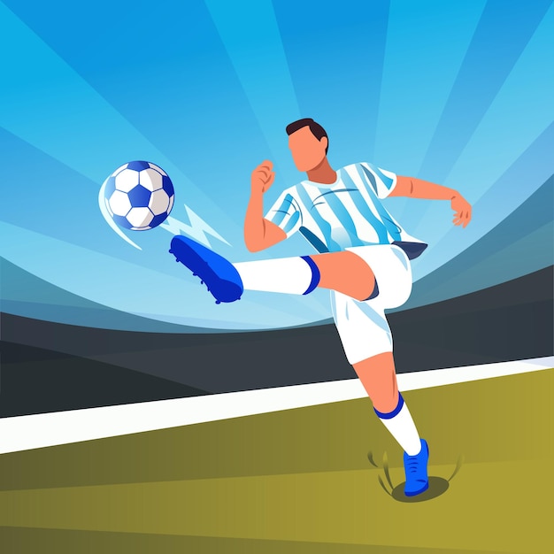 Vector ilustración de jugador de fútbol pateando pelota