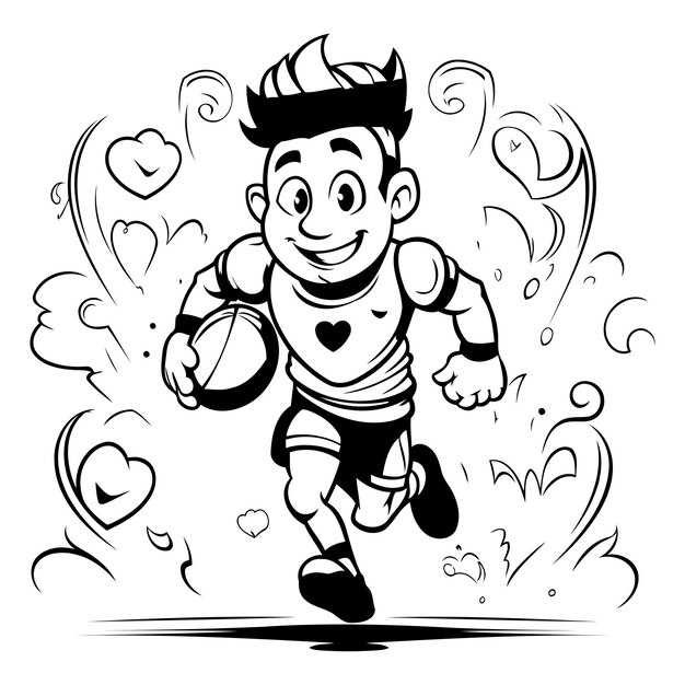 Vector ilustración de un jugador de rugby corriendo con una pelota de rugby