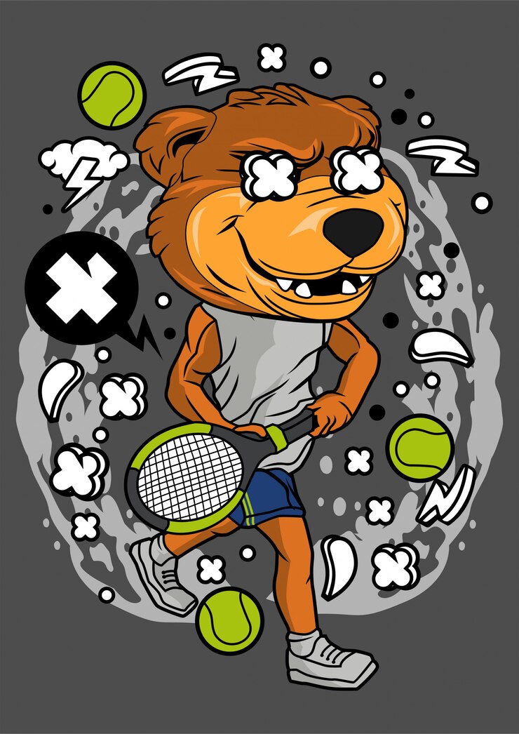 Ilustración del jugador de tenis oso