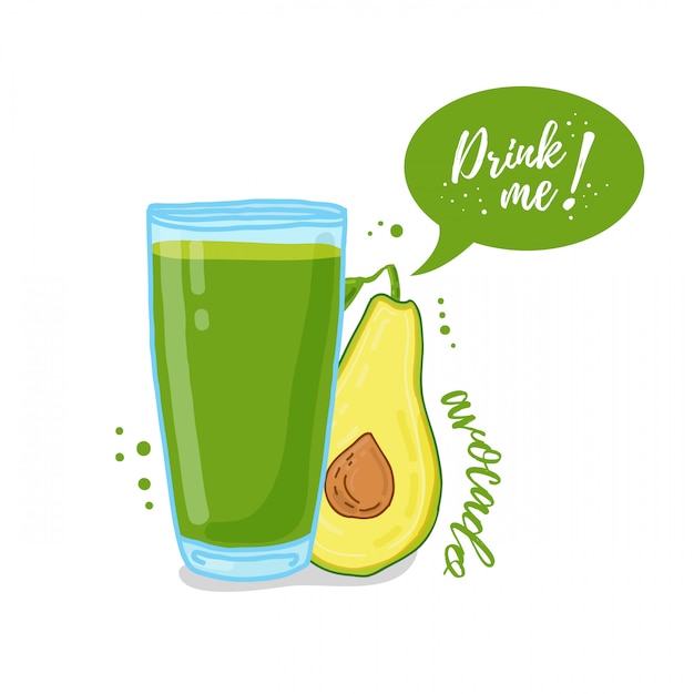 Vector ilustración de jugo de aguacate bébame. jugo de aguacate de frutas recién exprimido para una vida saludable. .