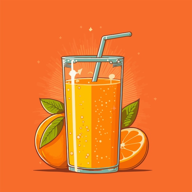 Vector ilustración de jugo de naranja de frutas con rodajas de naranjas sobre fondo aislado color plano vectorial