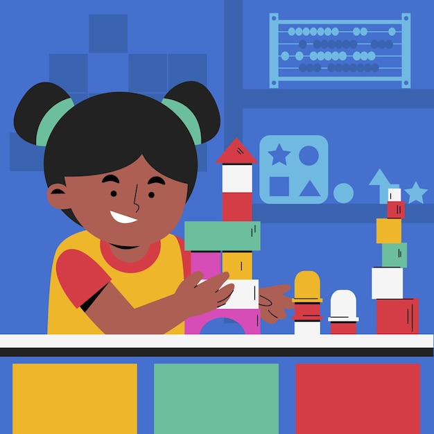 Ilustración de juguetes montessori dibujados a mano