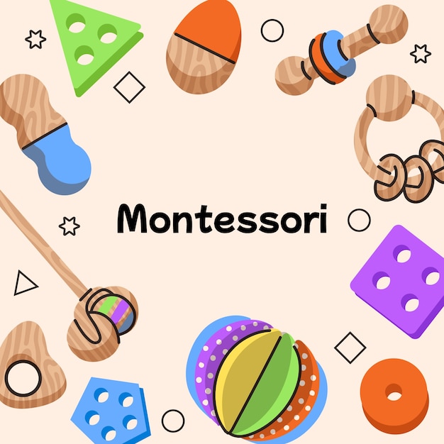 Vector ilustración de juguetes montessori dibujados a mano