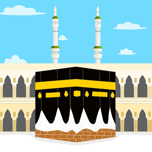 ilustración de Kaaba en La Meca con cielo azul