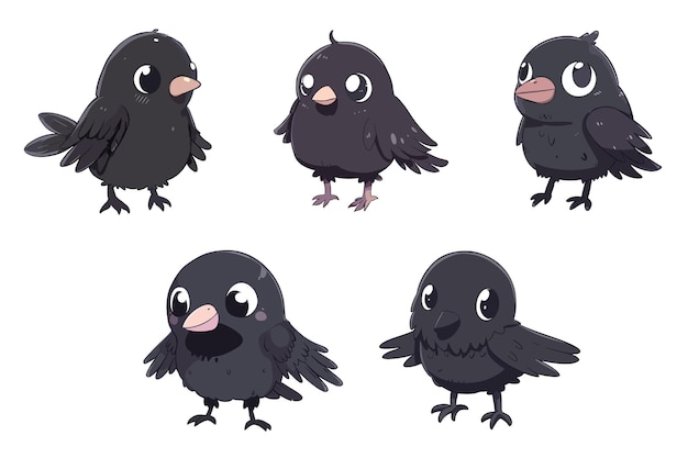 Vector ilustración de kawaii crow vector bundle