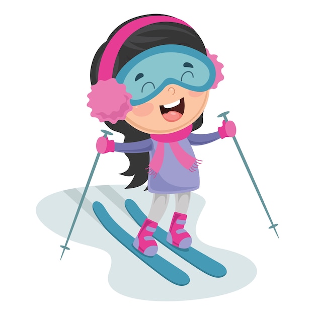 Vector ilustracion de kid skiing