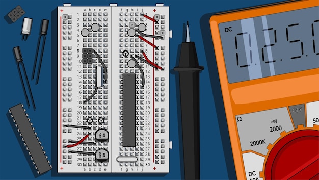 Ilustración del kit de componentes electrónicos