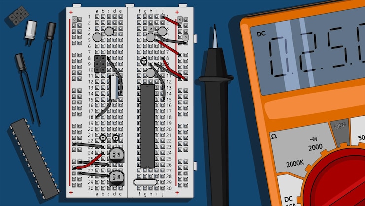Vector ilustración del kit de componentes electrónicos