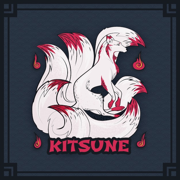 Ilustración kitsune dibujada a mano