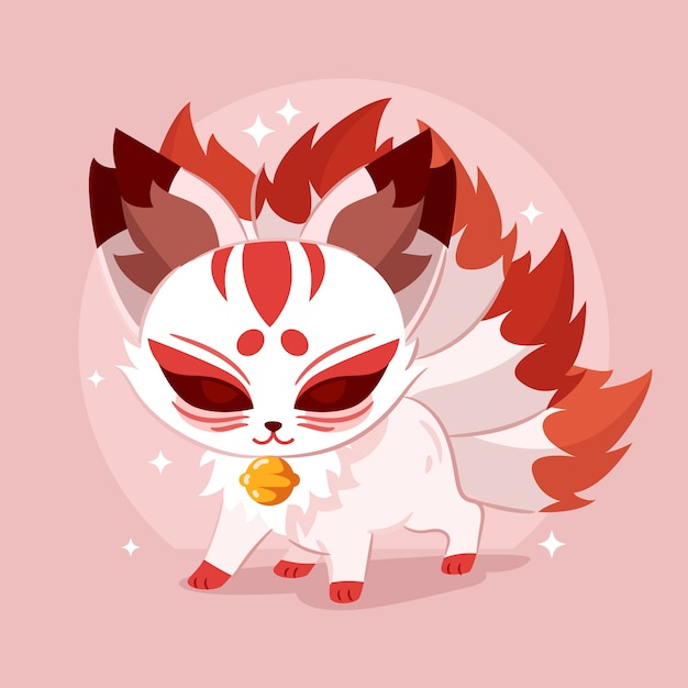 Vector ilustración kitsune dibujada a mano