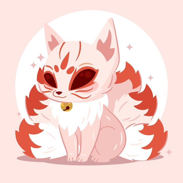 Vector ilustración kitsune dibujada a mano