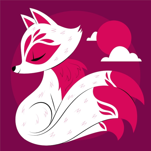 Vector ilustración kitsune dibujada a mano