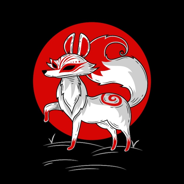 Vector ilustración kitsune dibujada a mano