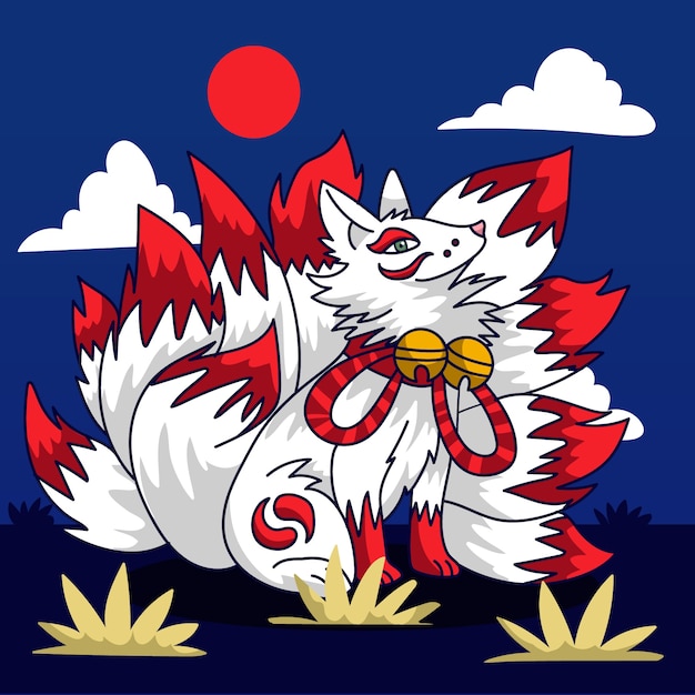 Vector ilustración kitsune dibujada a mano