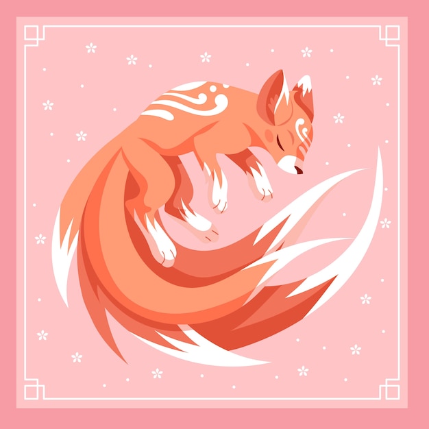 Vector ilustración kitsune dibujada a mano