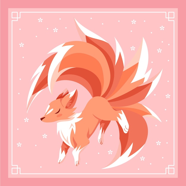 Vector ilustración kitsune dibujada a mano