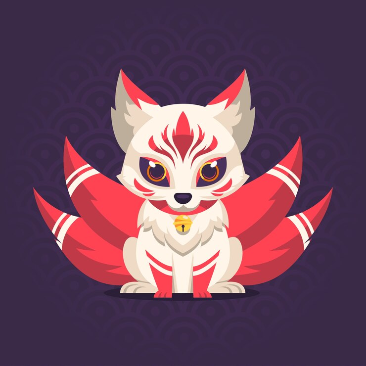 Vector ilustración de kitsune de diseño plano dibujado a mano
