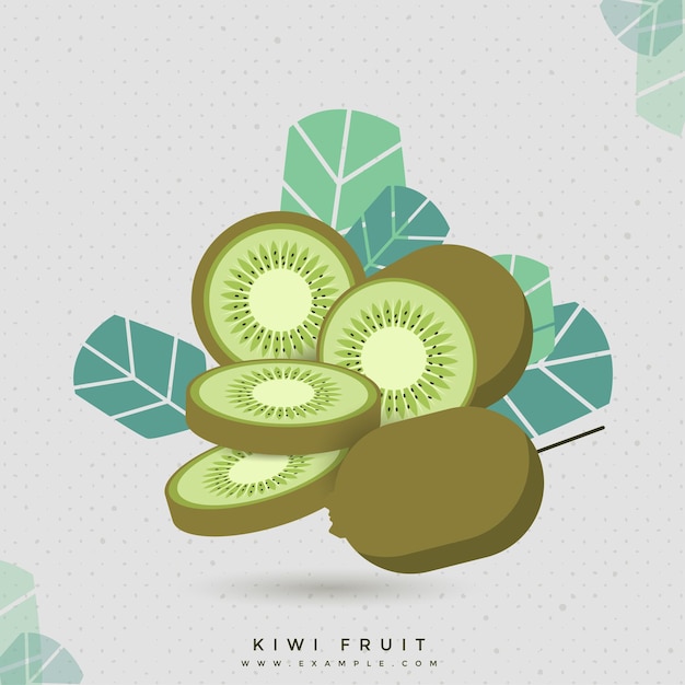 Ilustración de kiwi entero y rodajas