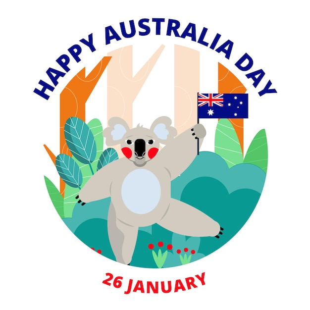 Ilustración de koala de día de australia de diseño plano