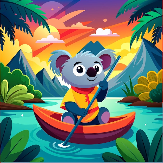 Vector ilustración de un koala en kayak en el río