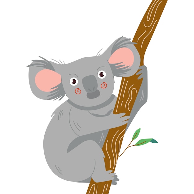 Ilustración de koala de personaje de dibujos animados lindo impresión vectorial para diseño de niños aislado sobre fondo blanco