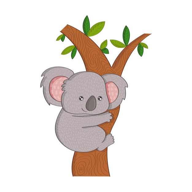 Ilustración de un koala trepando a un árbol. Ilustración vectorial de un lindo animal. Lindo