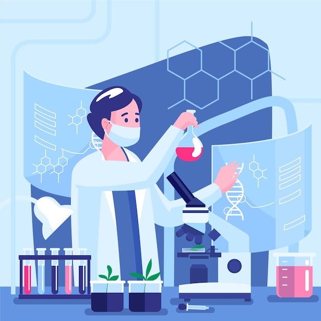 Ilustración de laboratorio de biotecnología plana