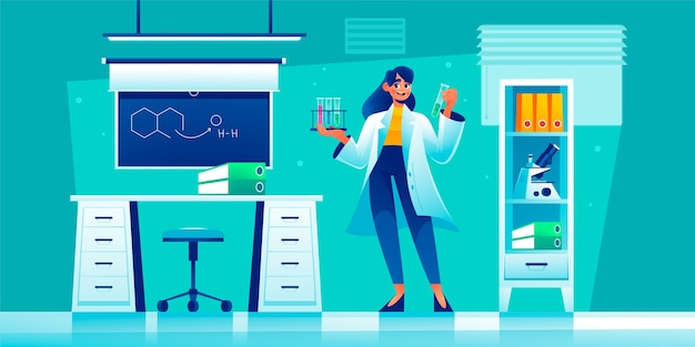 Vector ilustración de laboratorio de ciencias en estilo gradiente