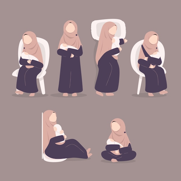 Ilustración de lactancia materna de madre musulmana