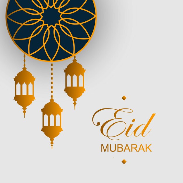 Vector una ilustración de una lámpara con colores dorado y plateado y las palabras eid adha mubarak