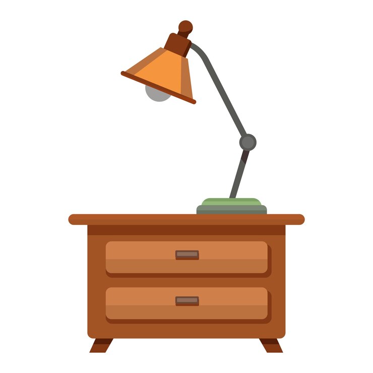Vector ilustración de una lámpara que descansa sobre una mesa de noche de madera