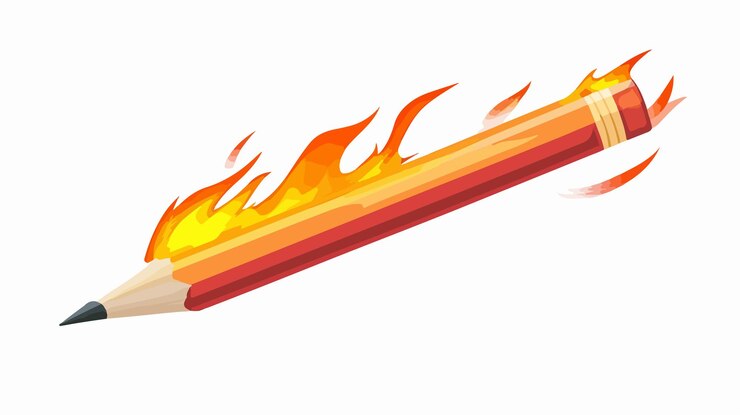 Vector ilustración de lápiz en llamas vibrante en estilo de color plano