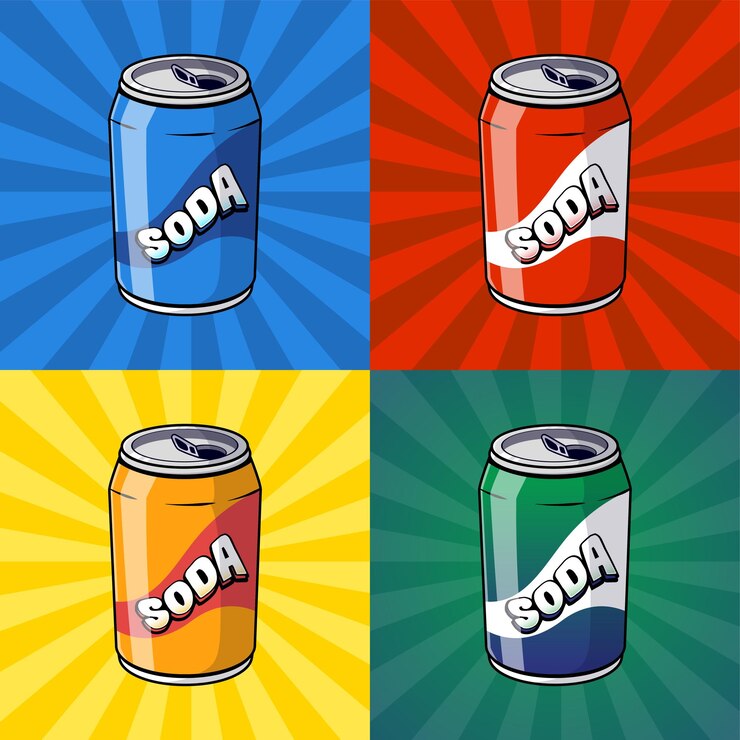 Vector ilustración de una lata de refresco de cuatro colores