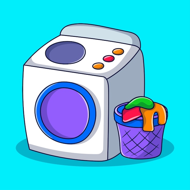 Ilustración de lavadora con estilo de garabato dibujado a mano de color