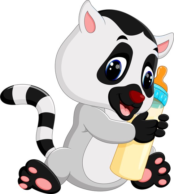 Ilustración de lemur lindo con botella de leche