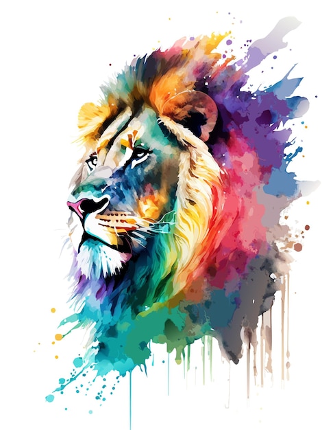 Ilustración de león Colores vívidos Técnica de acuarela