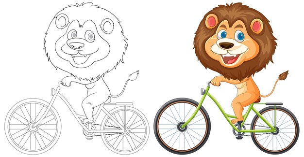 Ilustración de un león montando una bicicleta