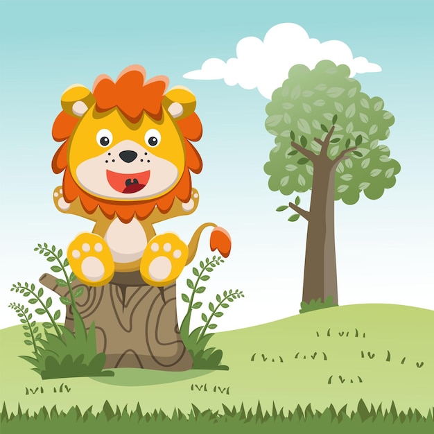 Ilustración de un león sentado encima de un árbol