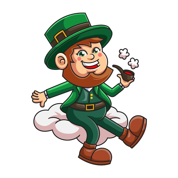 Ilustración de un leprechaun alegre sentado en la nube