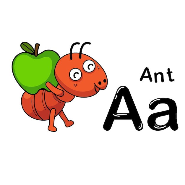 Ilustración de la letra del alfabeto animal aislado AAnt
